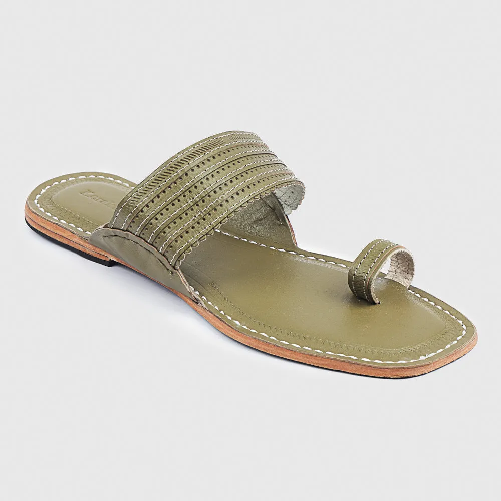 Green Handstitched Leather Kolhapuri Men Slipper