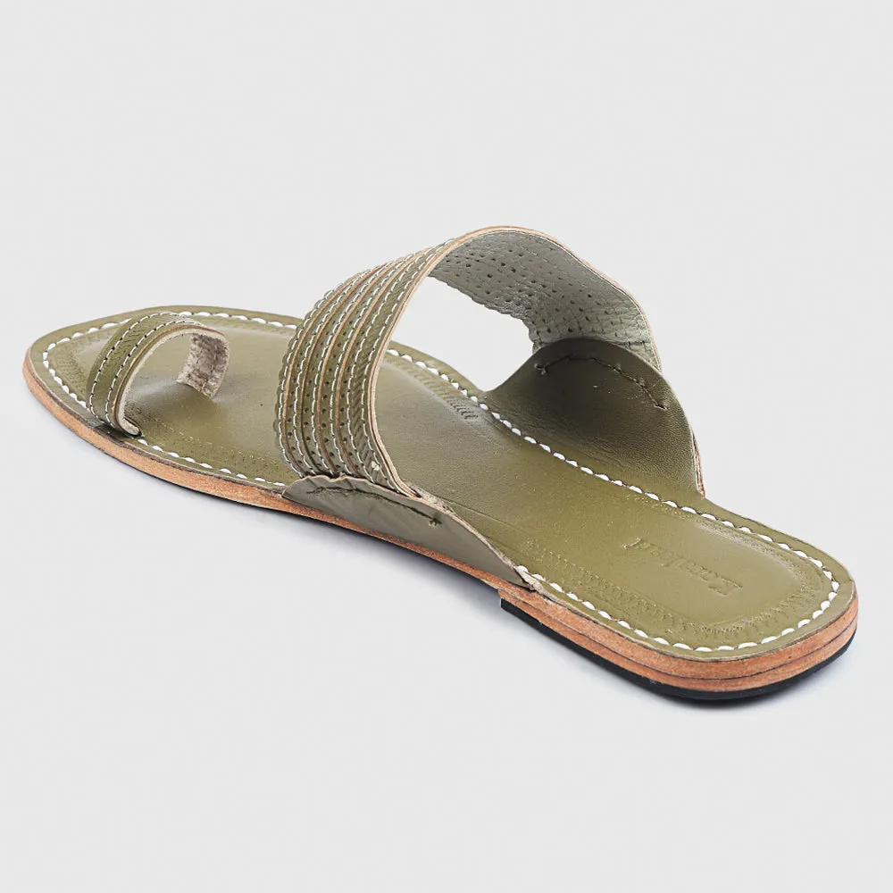 Green Handstitched Leather Kolhapuri Men Slipper