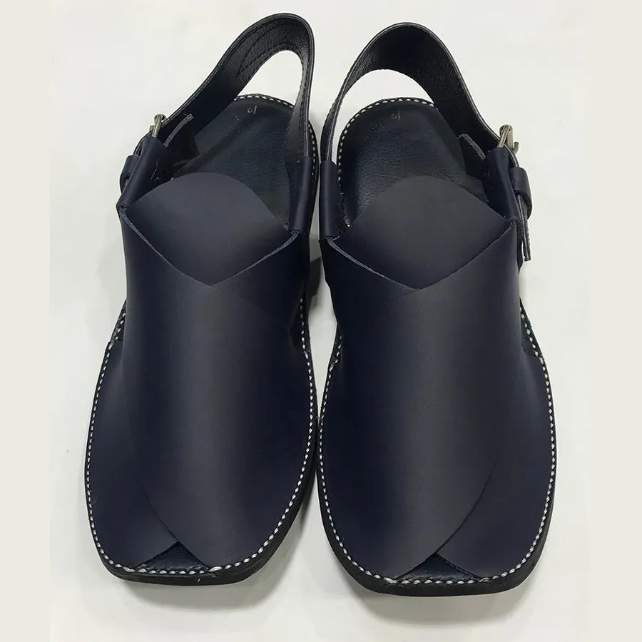 Handmade Men's Blue Leather Peshawari Chappal