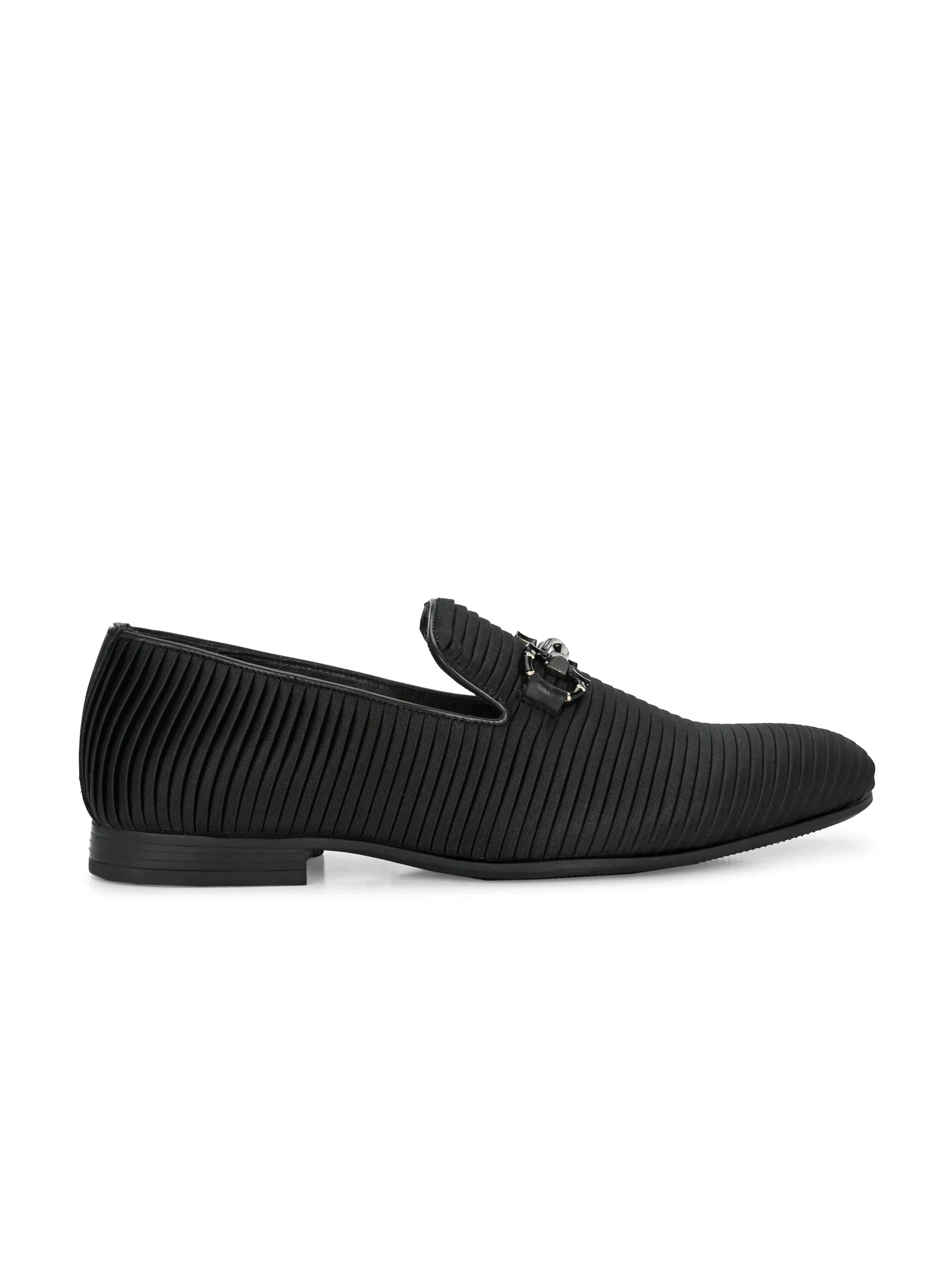 Hitz Men's Black Fabric_Leather Party Wear Shoes