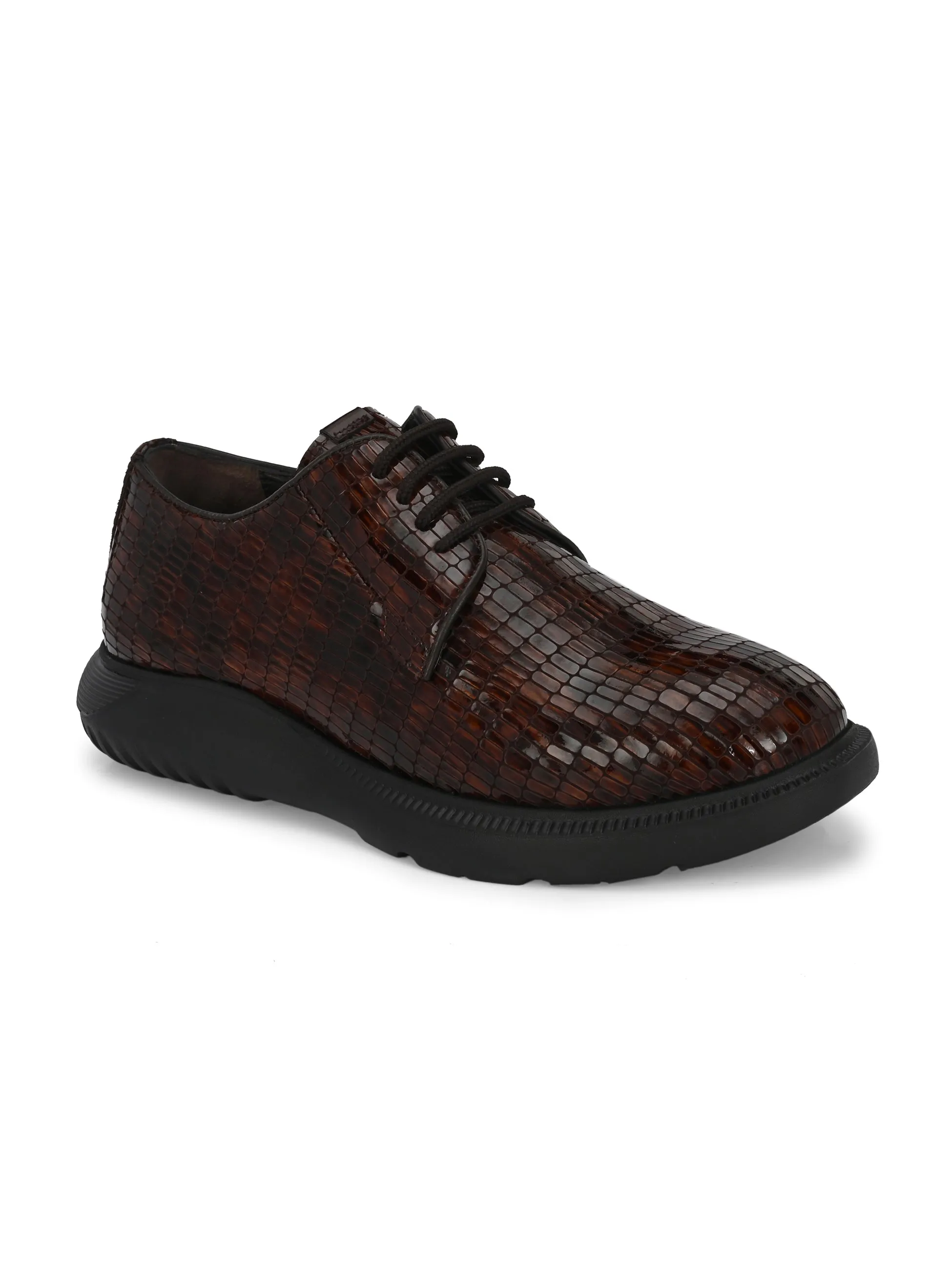 HITZG_5 Men's Brown Leather Party Wear Lace Up Shoes