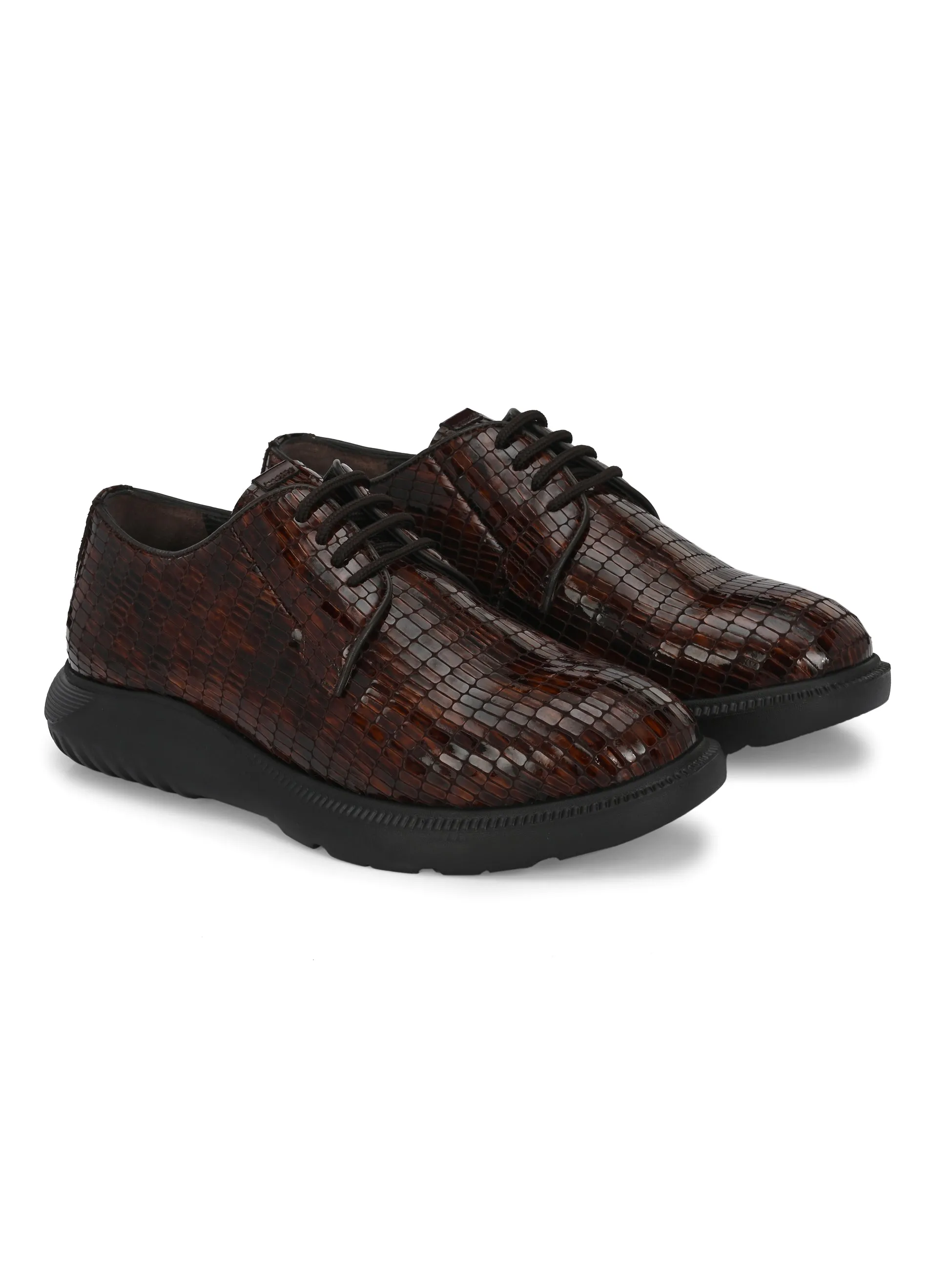 HITZG_5 Men's Brown Leather Party Wear Lace Up Shoes