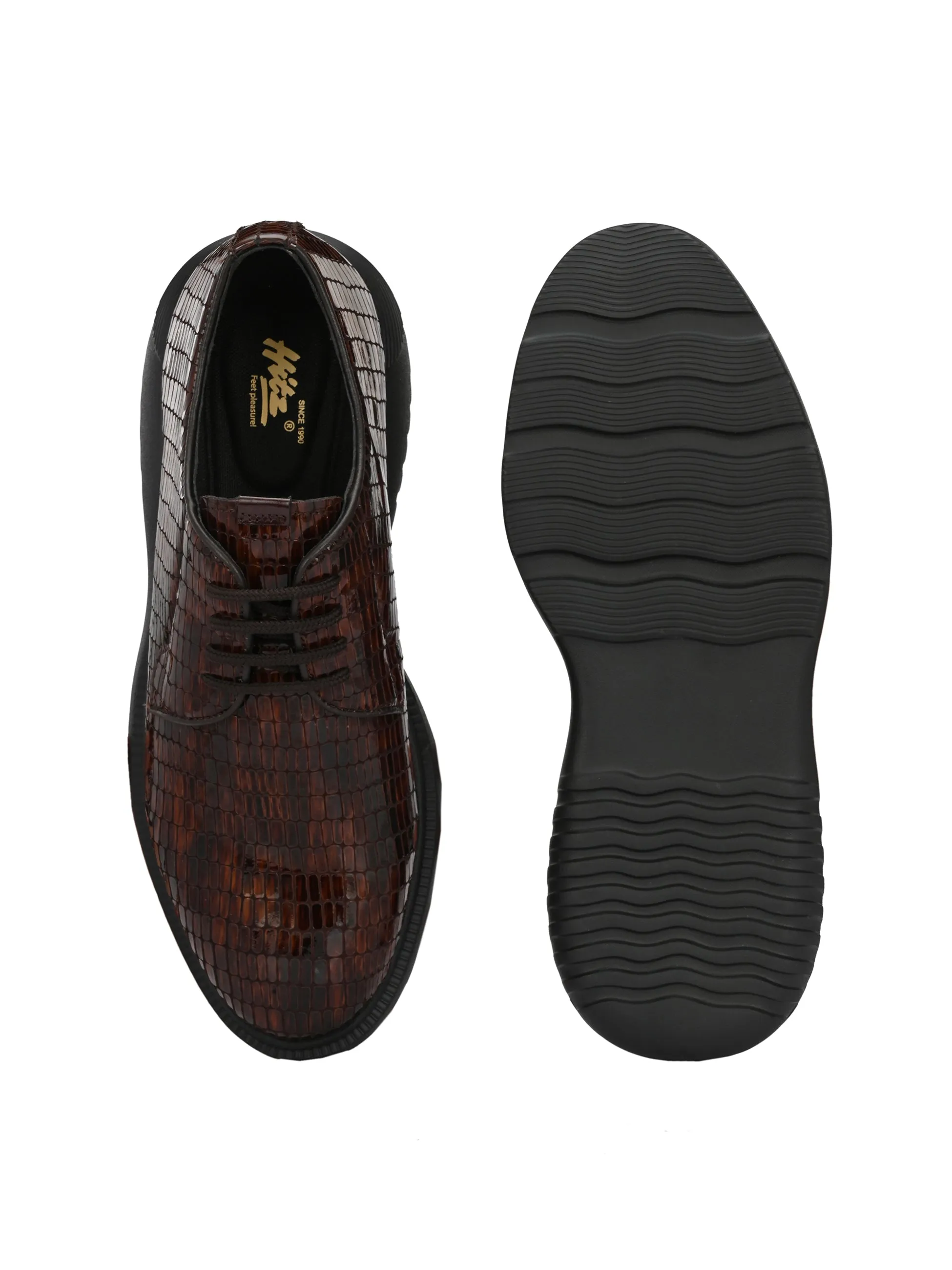 HITZG_5 Men's Brown Leather Party Wear Lace Up Shoes