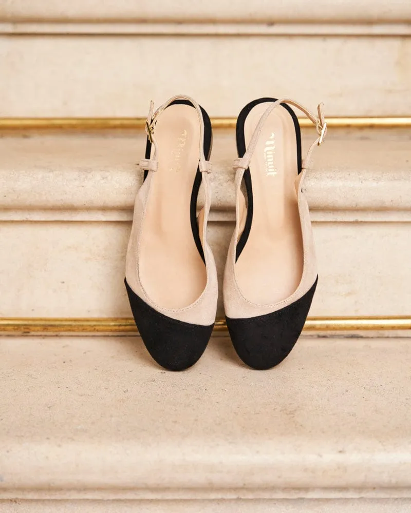 Hortense Vegan Recycled Grain Slingback Pumps | Black & Beige