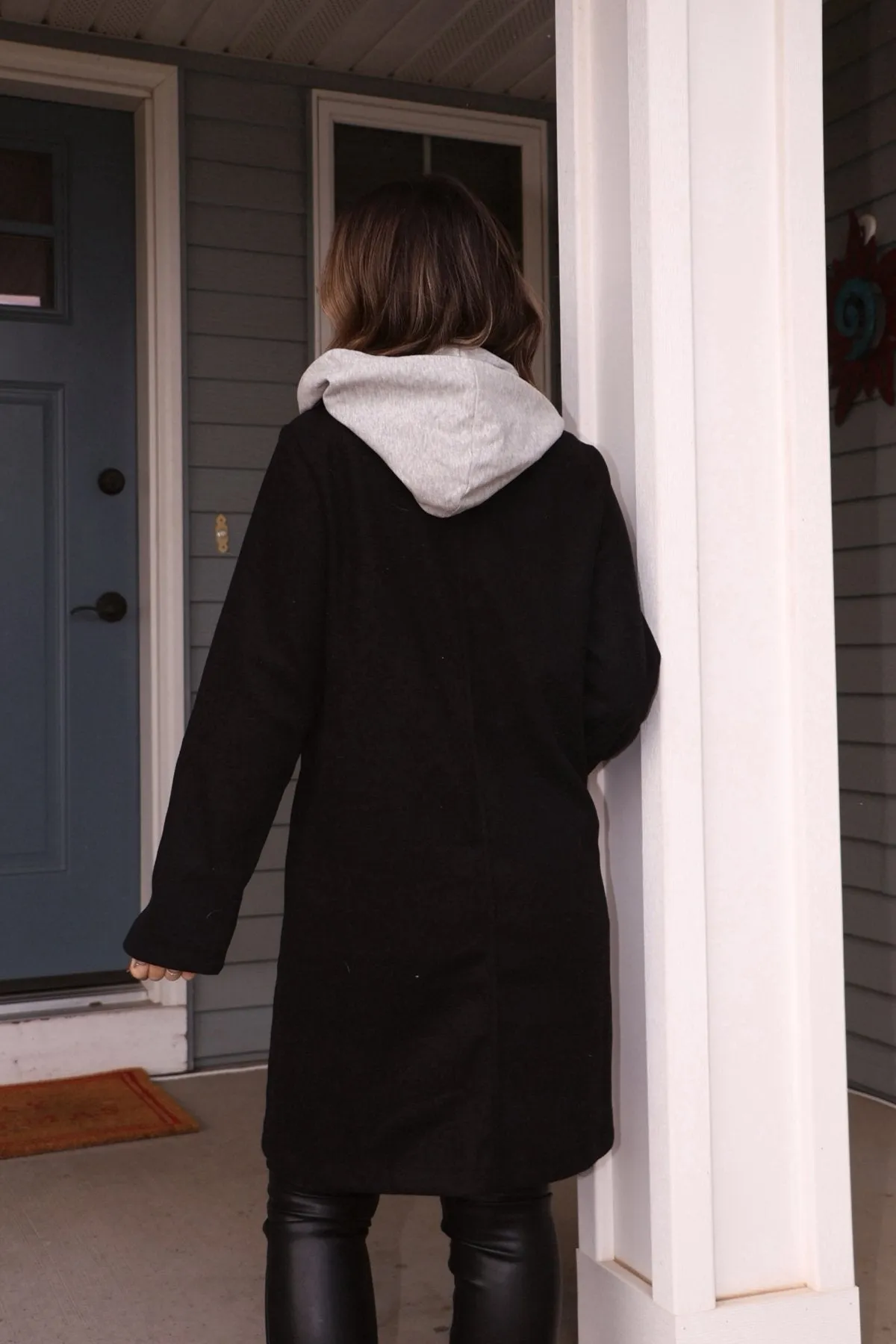 Josie Black Contrast Hooded Coat