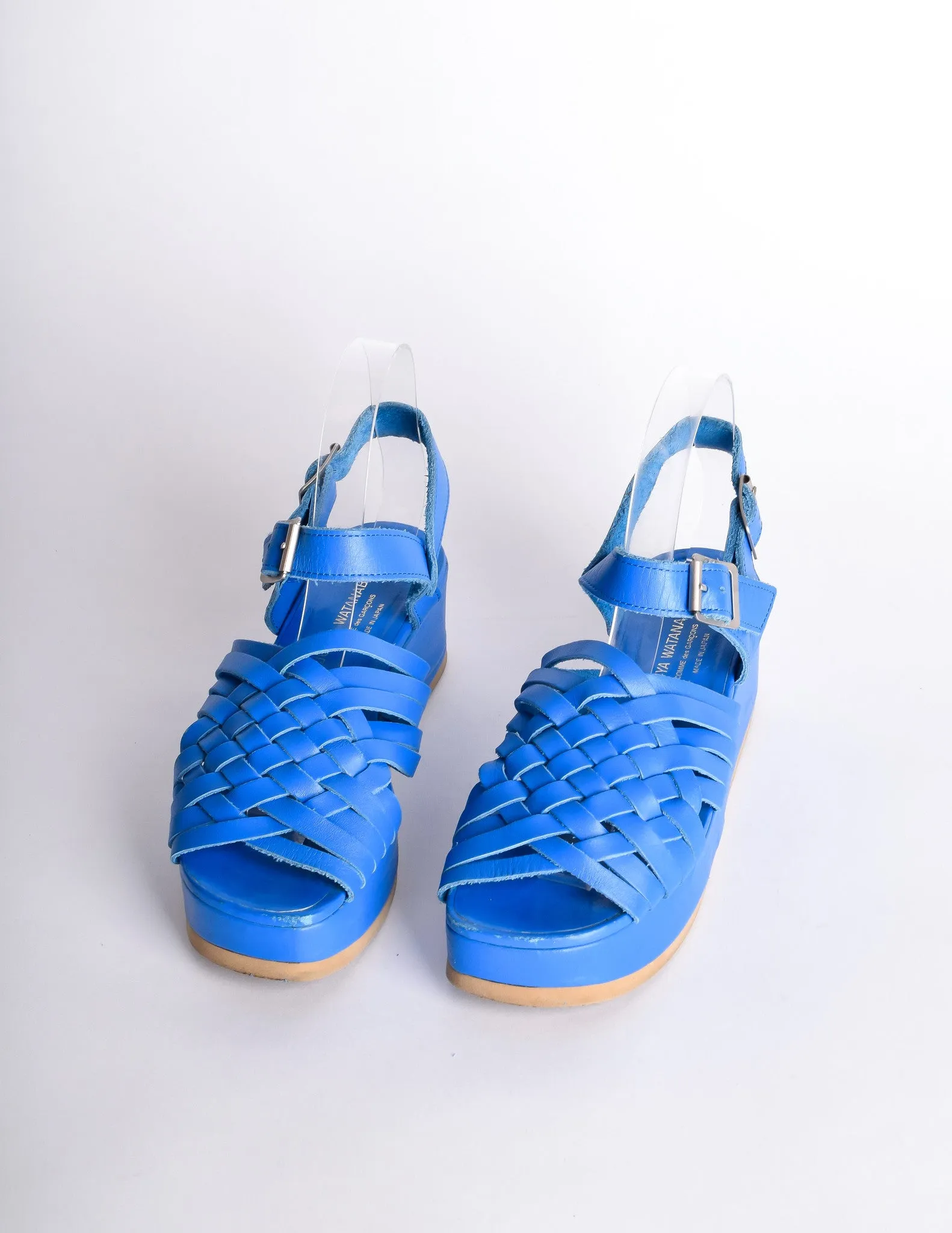 Junya Watanabe Comme des Garçons Vintage Blue Woven Leather Platform Sandals