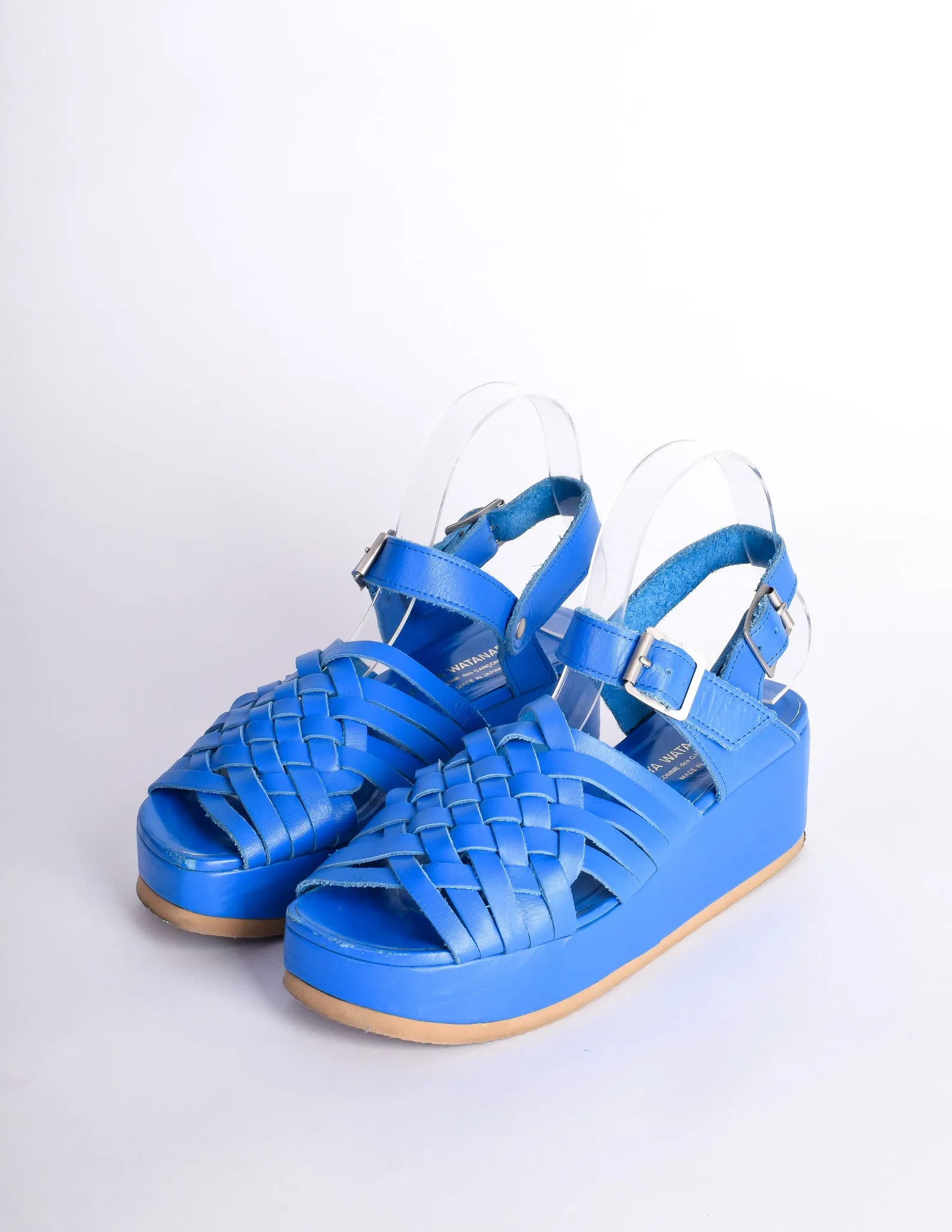 Junya Watanabe Comme des Garçons Vintage Blue Woven Leather Platform Sandals