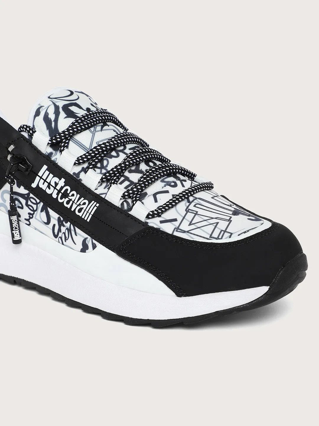 Just Cavalli Men Black & White Sneakers