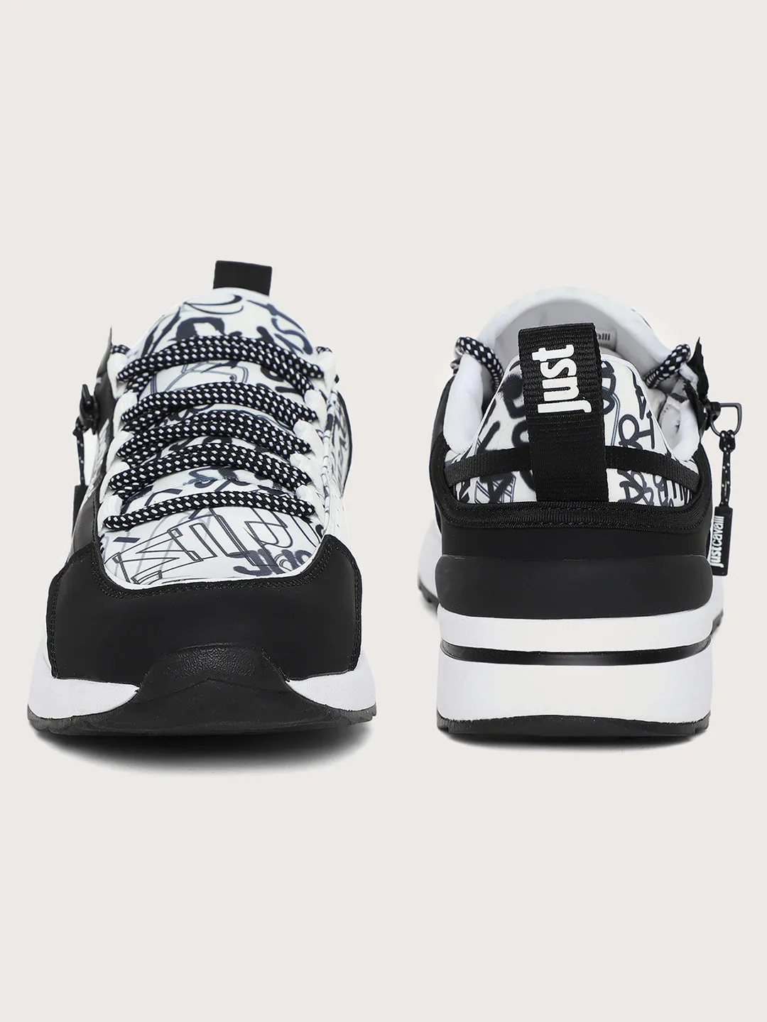 Just Cavalli Men Black & White Sneakers