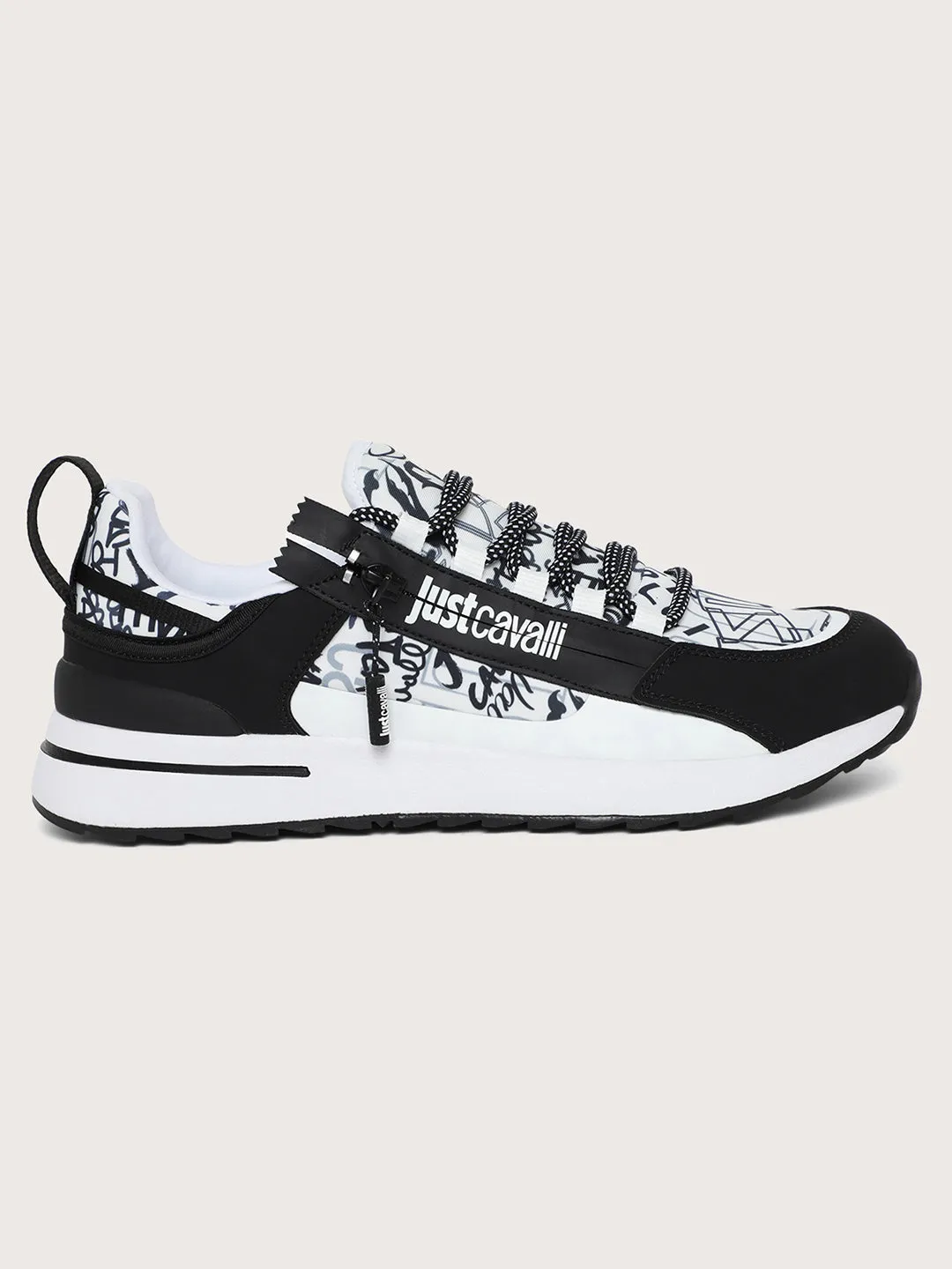 Just Cavalli Men Black & White Sneakers