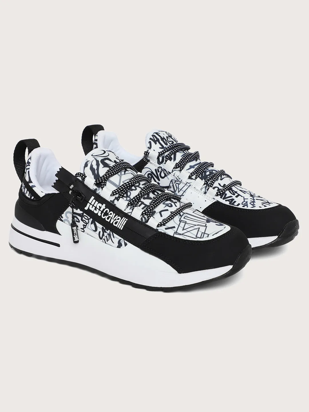 Just Cavalli Men Black & White Sneakers