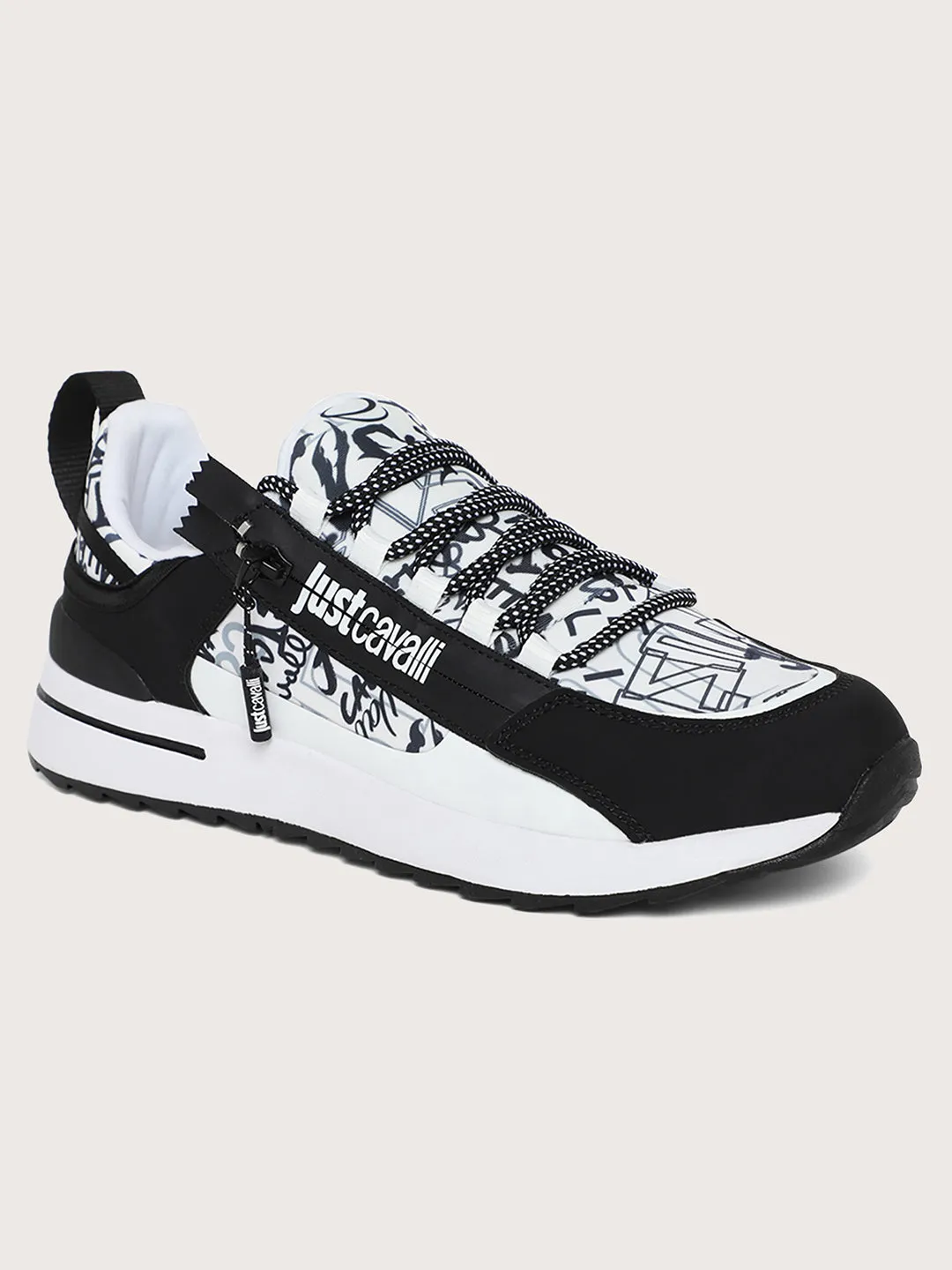 Just Cavalli Men Black & White Sneakers