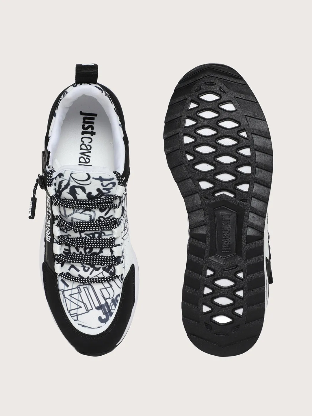 Just Cavalli Men Black & White Sneakers