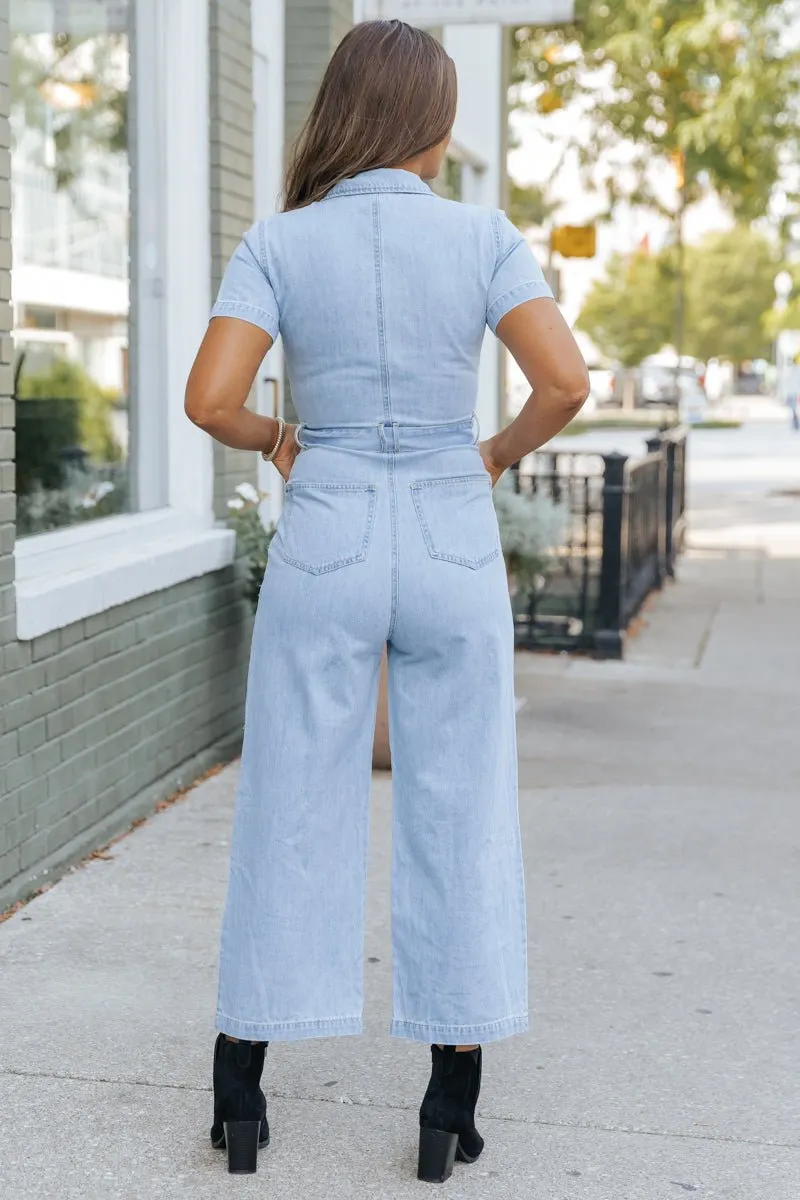 Light Denim Waist Tie Jumpsuit - FINAL SALE