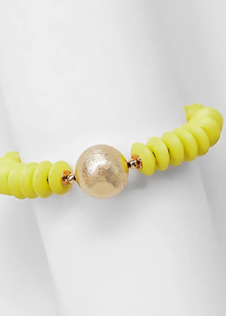 Limbani Wood Bead Bracelet- Yellow