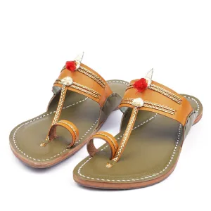 Lime Green And Yellow Handstitched Leather Kolhapuri Men Slipper