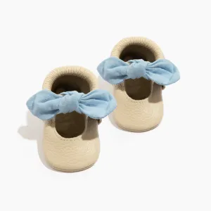 Linen Periwinkle Knotted Bow Baby Shoe