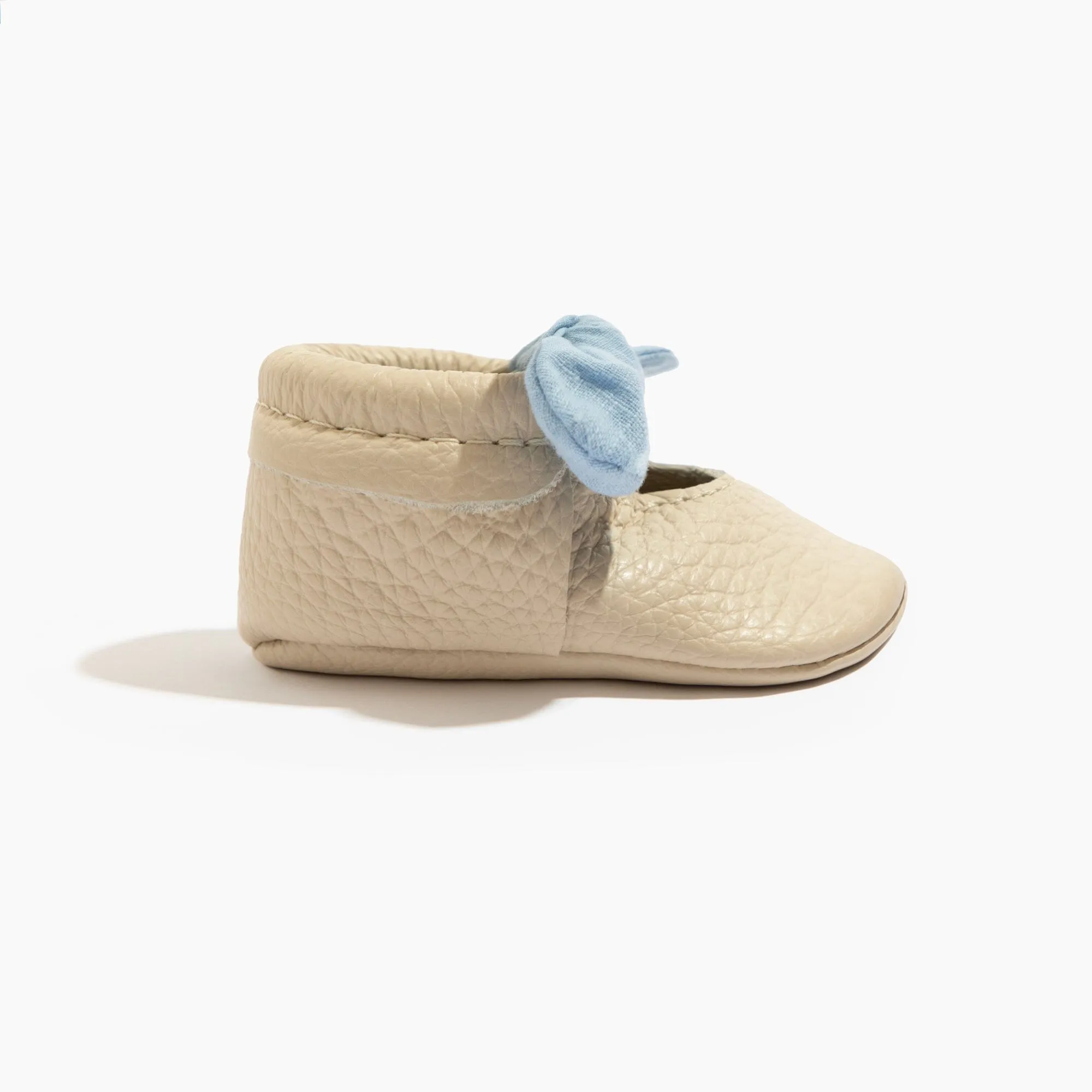 Linen Periwinkle Knotted Bow Baby Shoe