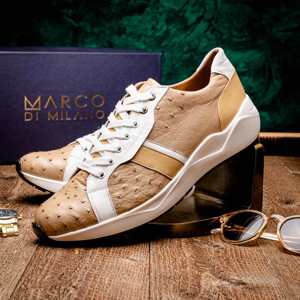 Marco Di Milano LYON II Ostrich and Calfskin Orix/White Sneakers