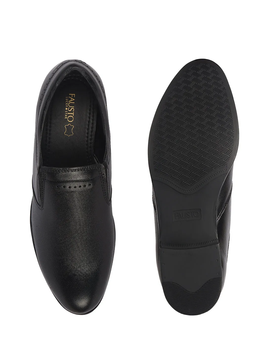 Men Black Genuine Leather Broad Feet Formal Slip On Shoe|Work Wear|Comfort for Office|Anti Skid Sole