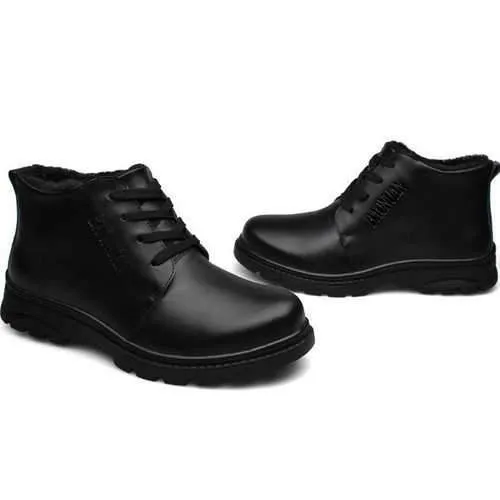 Mens Thick Warm Genuine Leather Shoes Wearproof Sneakers