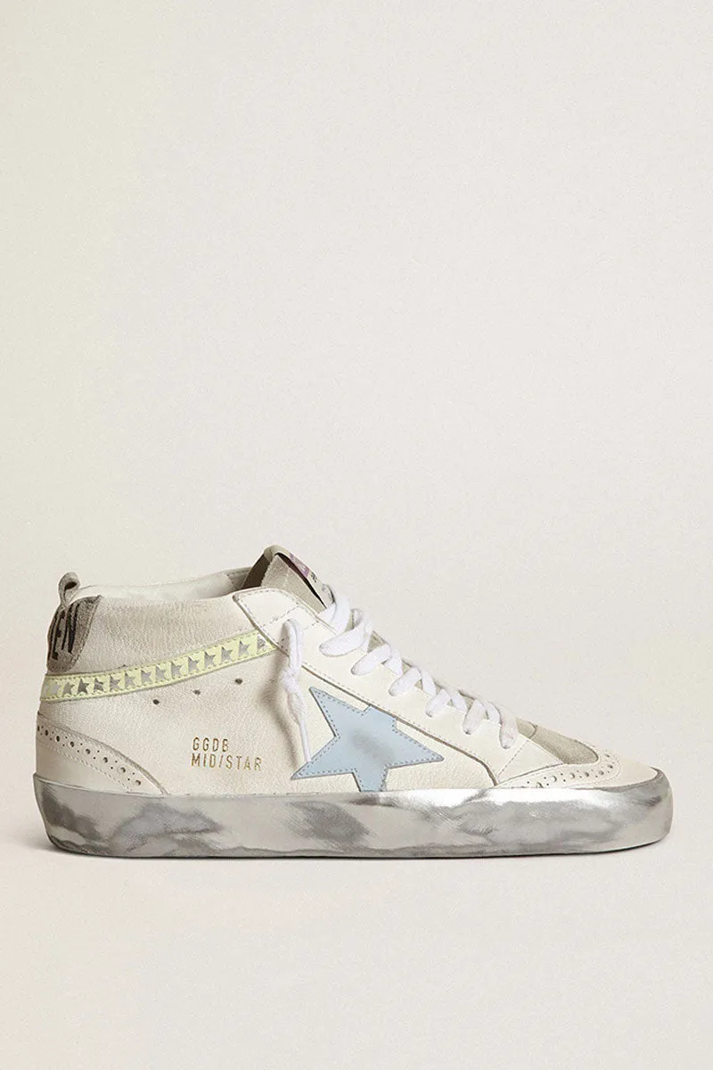 Mid Star - White Nappa Upper Leather Blue Fog Star Light Yellow Wave w/Serigraph Suede Heel Sparkle