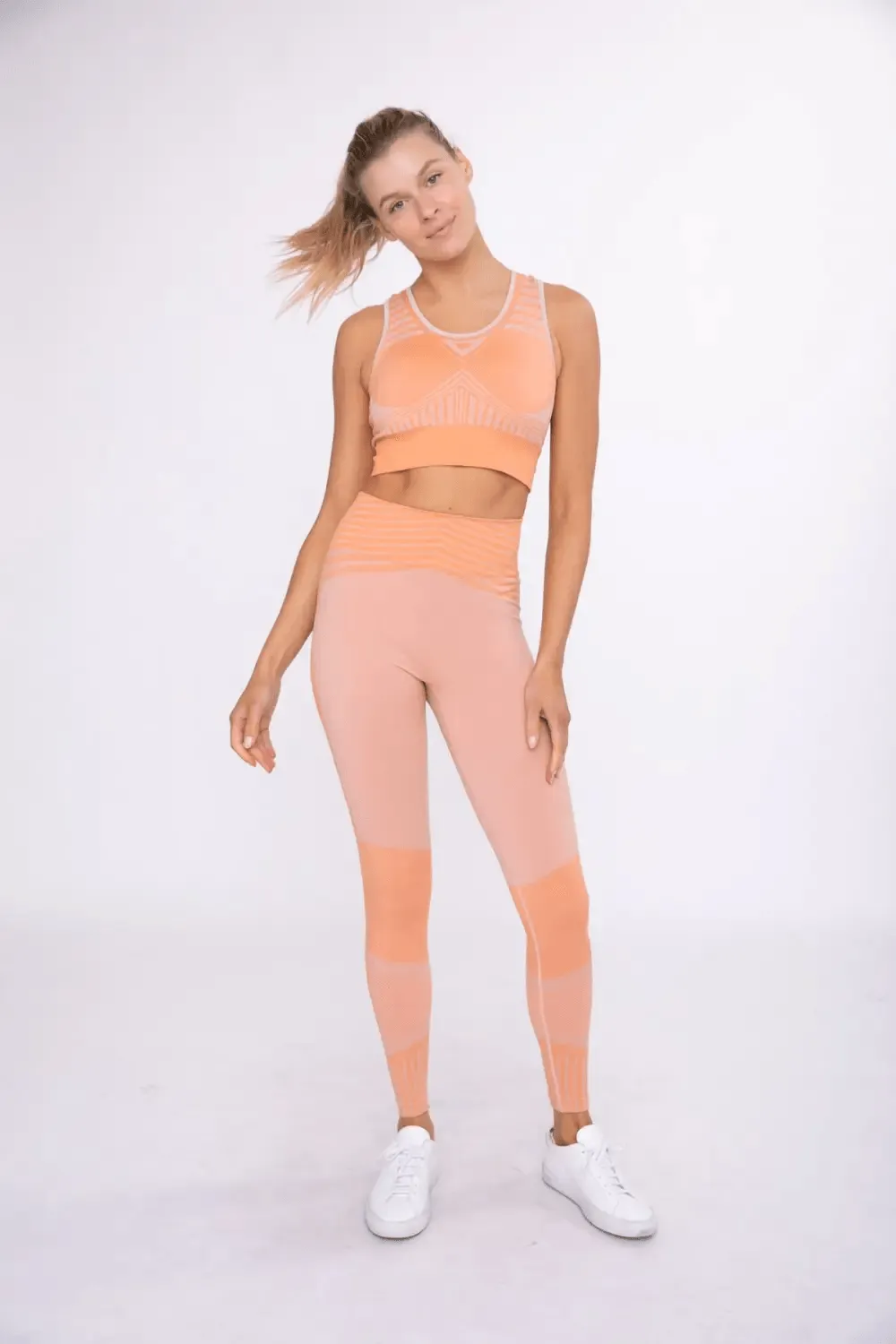 Mono B Seamless Stripe Color Block High-Waisted Legging - Tangerine