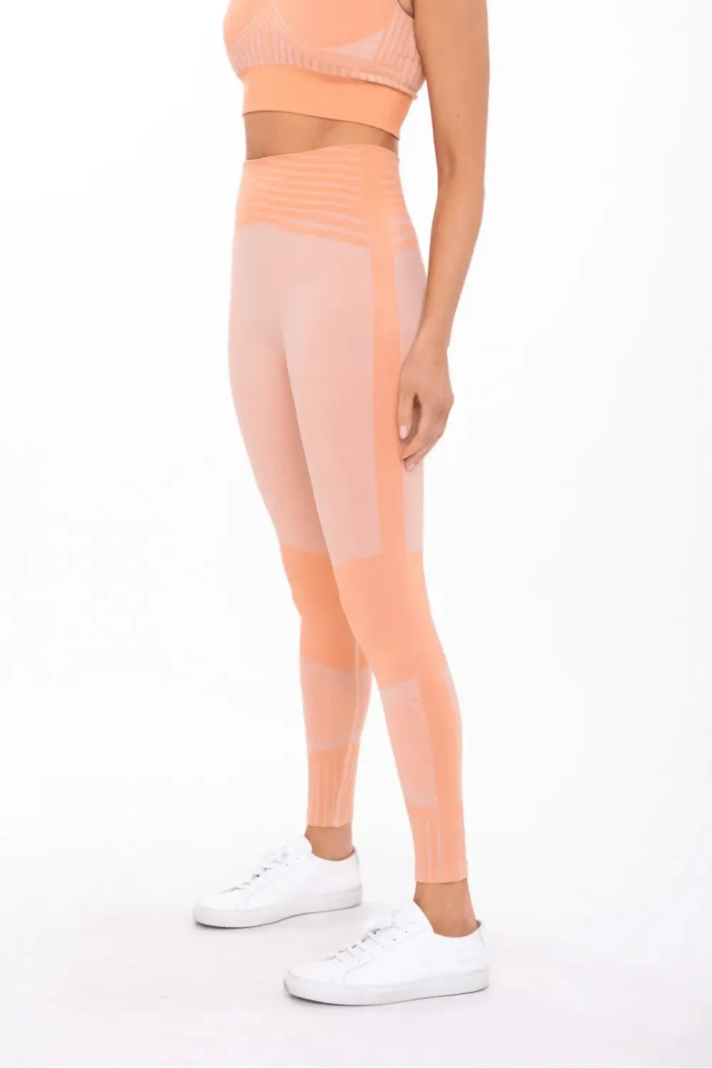 Mono B Seamless Stripe Color Block High-Waisted Legging - Tangerine