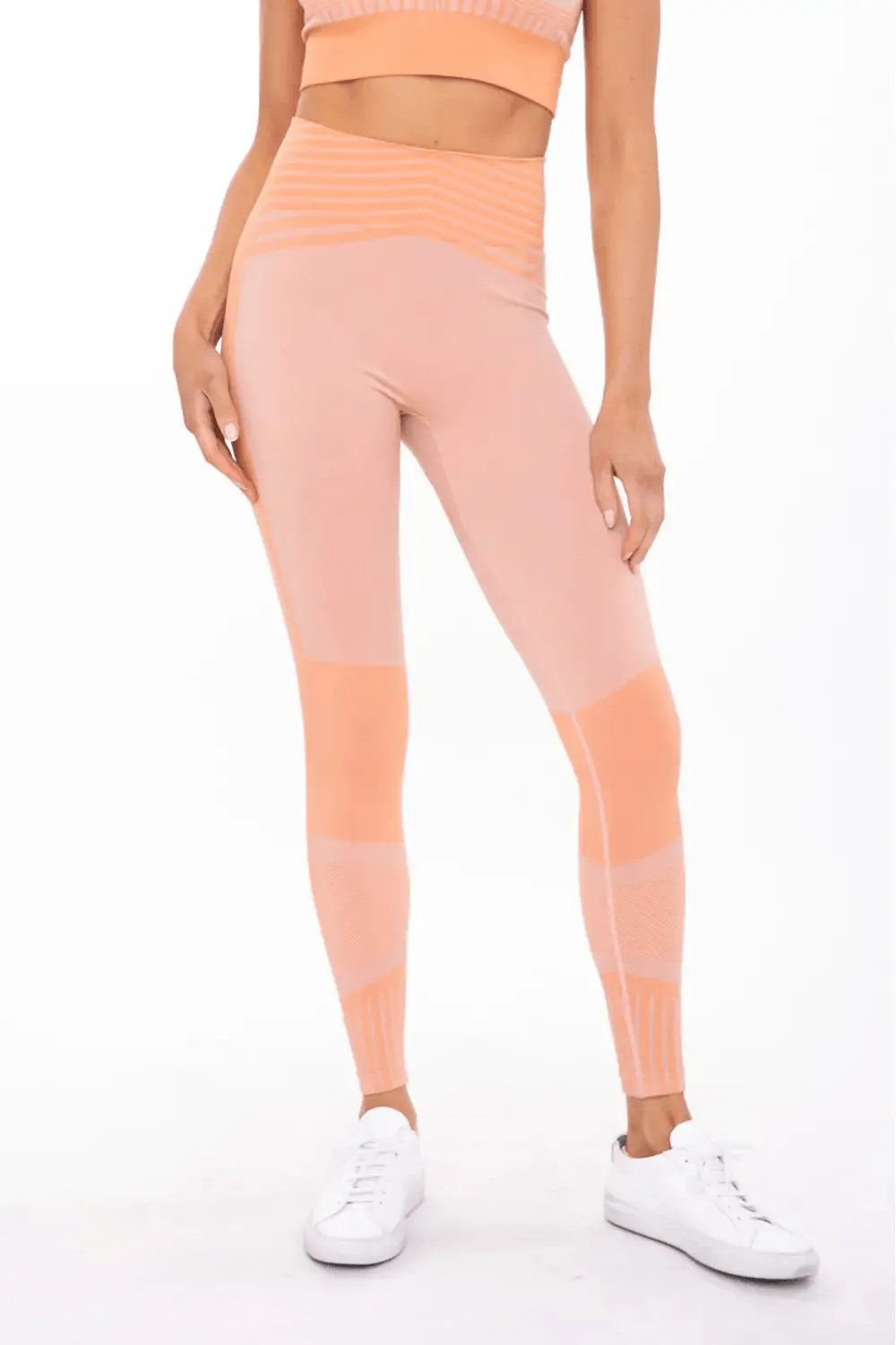 Mono B Seamless Stripe Color Block High-Waisted Legging - Tangerine