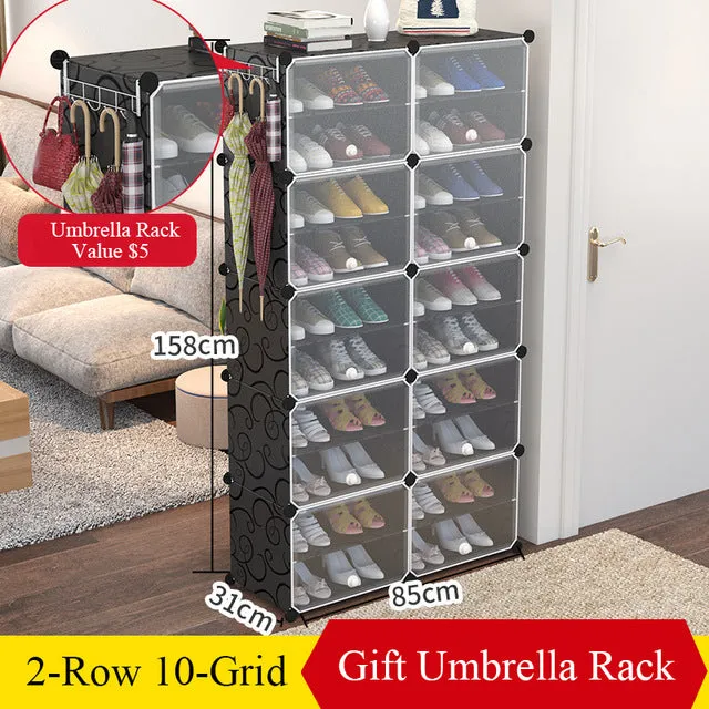 Multilayer Plastic Shoe Cabinet Dustproof Shoes Storage Organizer Modular Closet for Shoes Home Space-saving Shoe Rack with Door