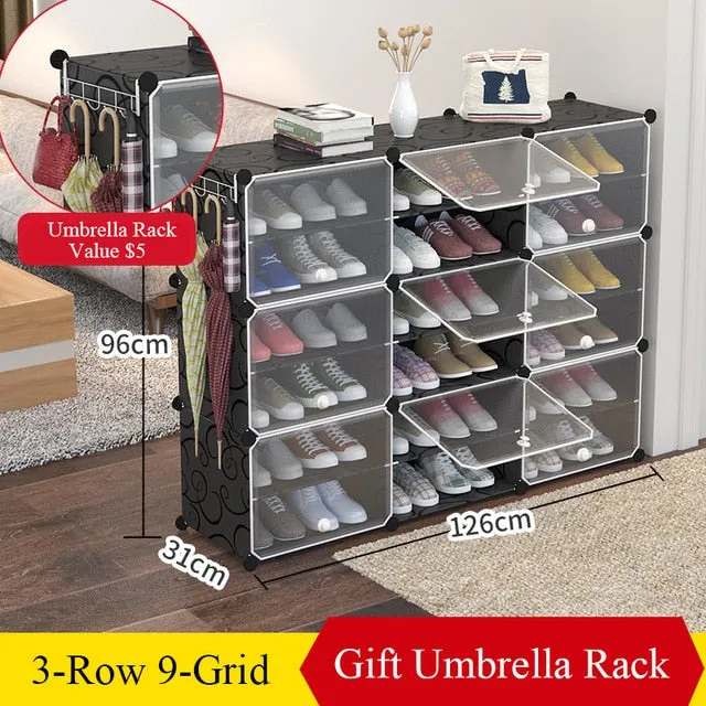 Multilayer Plastic Shoe Cabinet Dustproof Shoes Storage Organizer Modular Closet for Shoes Home Space-saving Shoe Rack with Door