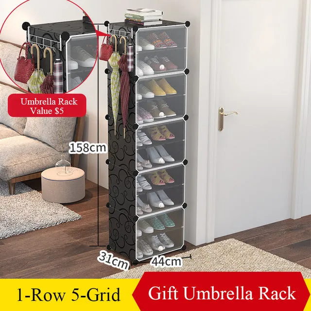 Multilayer Plastic Shoe Cabinet Dustproof Shoes Storage Organizer Modular Closet for Shoes Home Space-saving Shoe Rack with Door