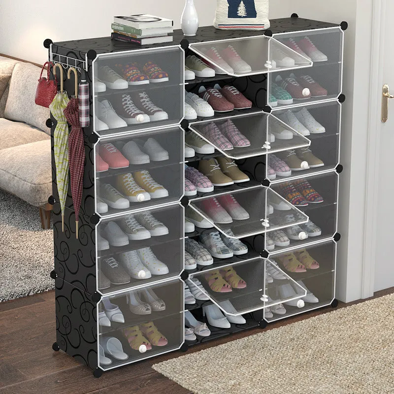 Multilayer Plastic Shoe Cabinet Dustproof Shoes Storage Organizer Modular Closet for Shoes Home Space-saving Shoe Rack with Door