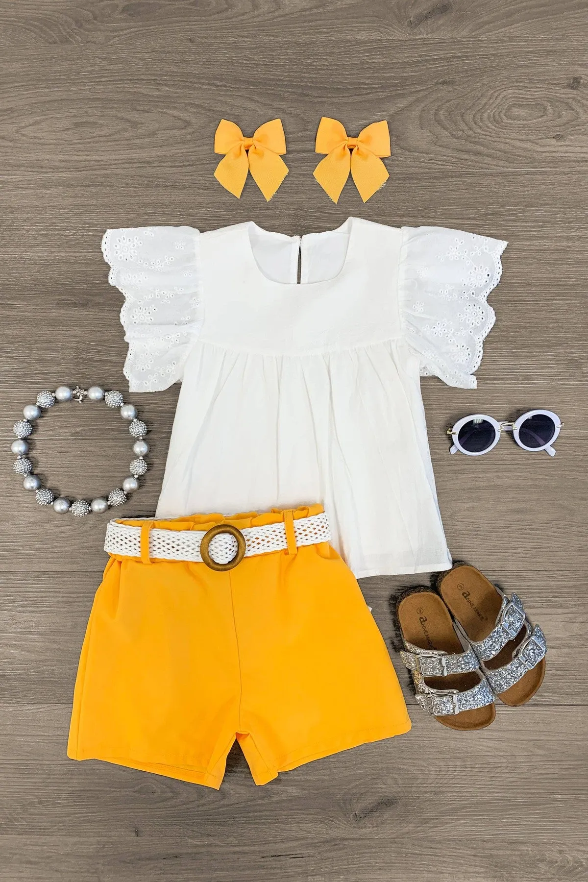 Mustard & White Lace Short Set