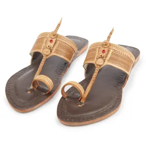 Natural & Brown Handstitched Leather Kolhapuri Women Slipper