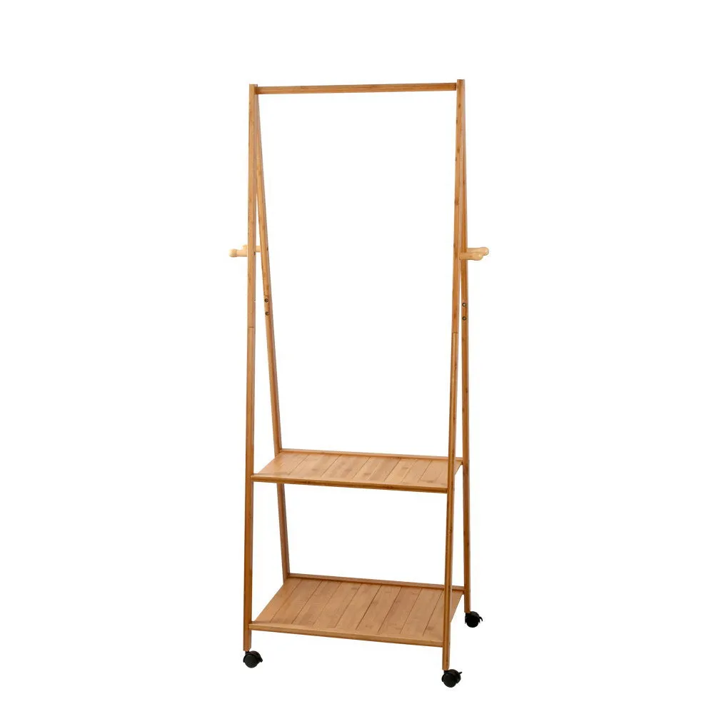 Natural Bamboo Clothes Rack with Wheels and Hooks - Artiss