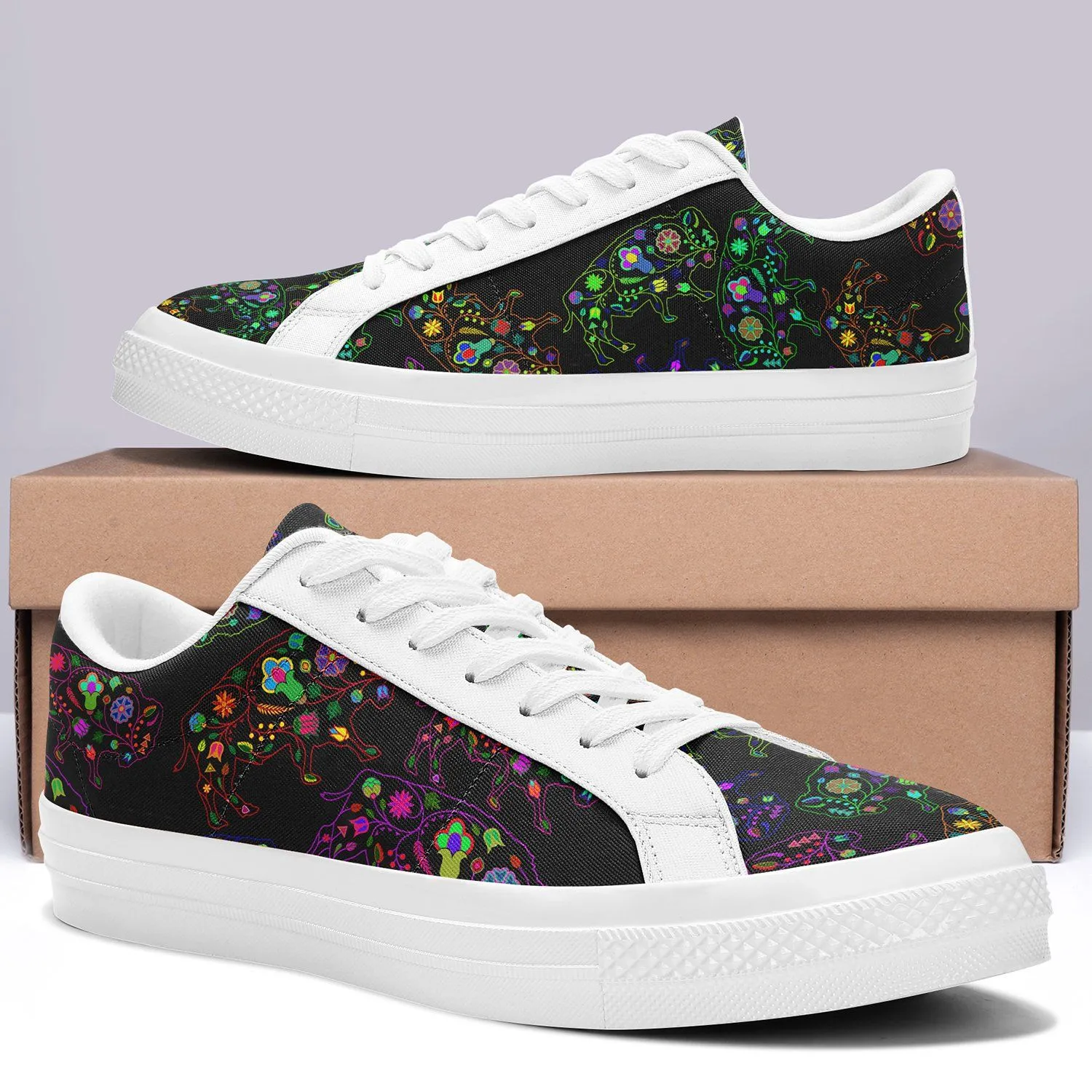 Neon Floral Buffalos Aapisi Low Top Canvas Shoes White Sole