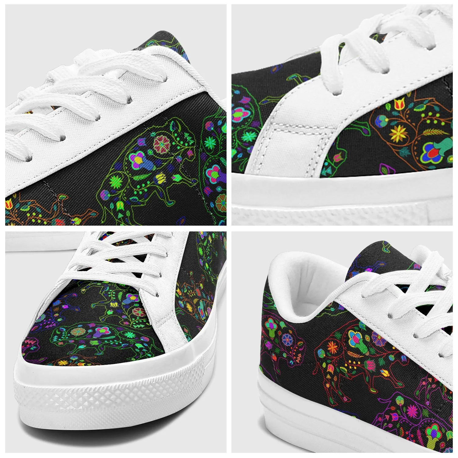 Neon Floral Buffalos Aapisi Low Top Canvas Shoes White Sole