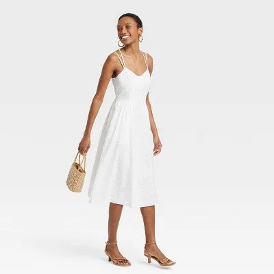 New - A New Day Women's Eyelet Casual Summer Dress Midi Sundress