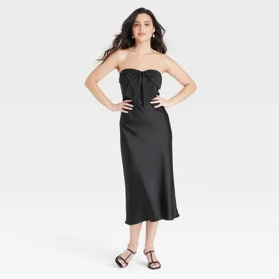 New - Women's Bow Midi Shift Dress - A New Day Black L