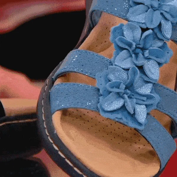 OCW Leather Orthopedic Sandals For Women Soft Unique Flower Detail