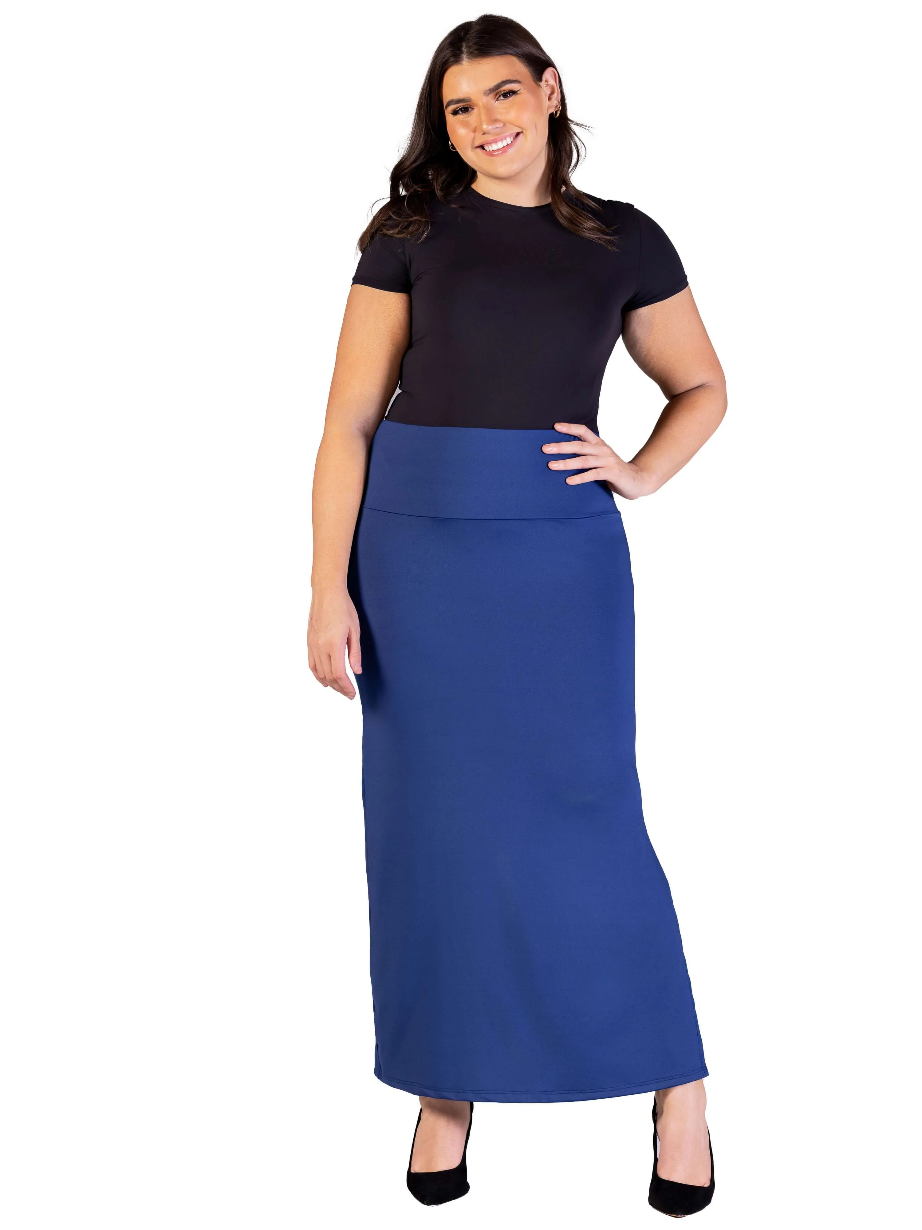 Plus Size Versatile Side Slit Elastic Waist Maxi Skirt