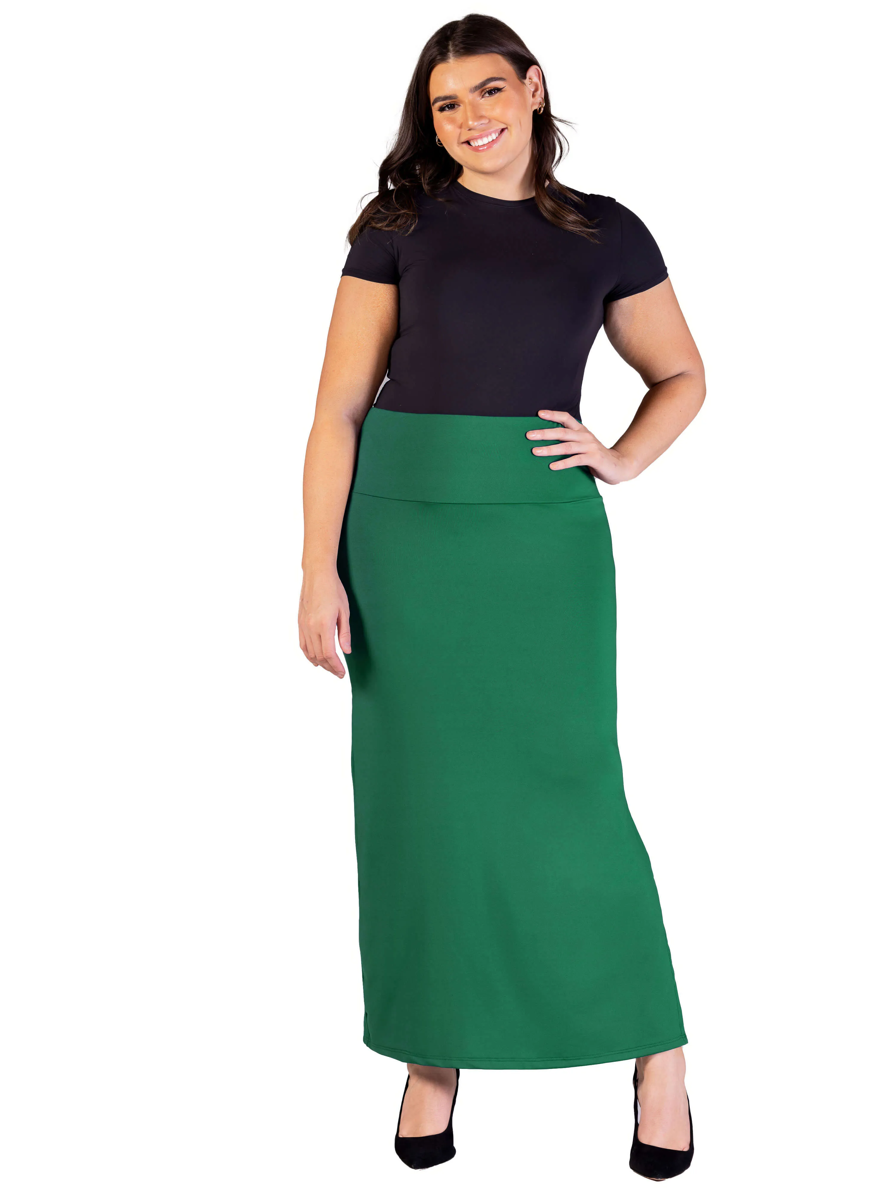 Plus Size Versatile Side Slit Elastic Waist Maxi Skirt