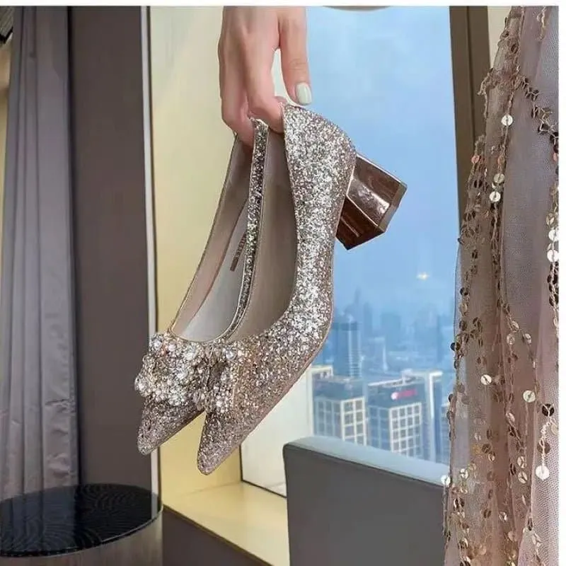 Pointed Crystal Bowknot High Heels