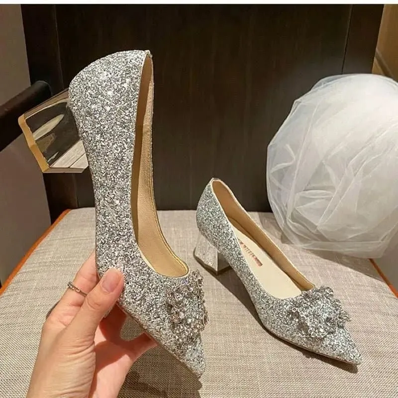 Pointed Crystal Bowknot High Heels