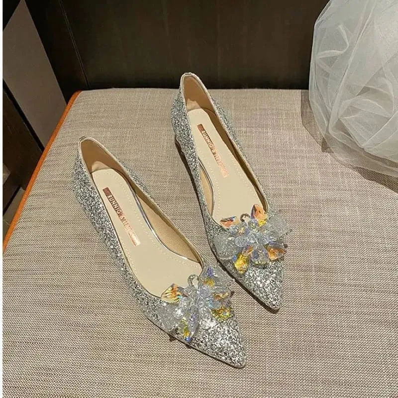 Pointed Crystal Bowknot High Heels