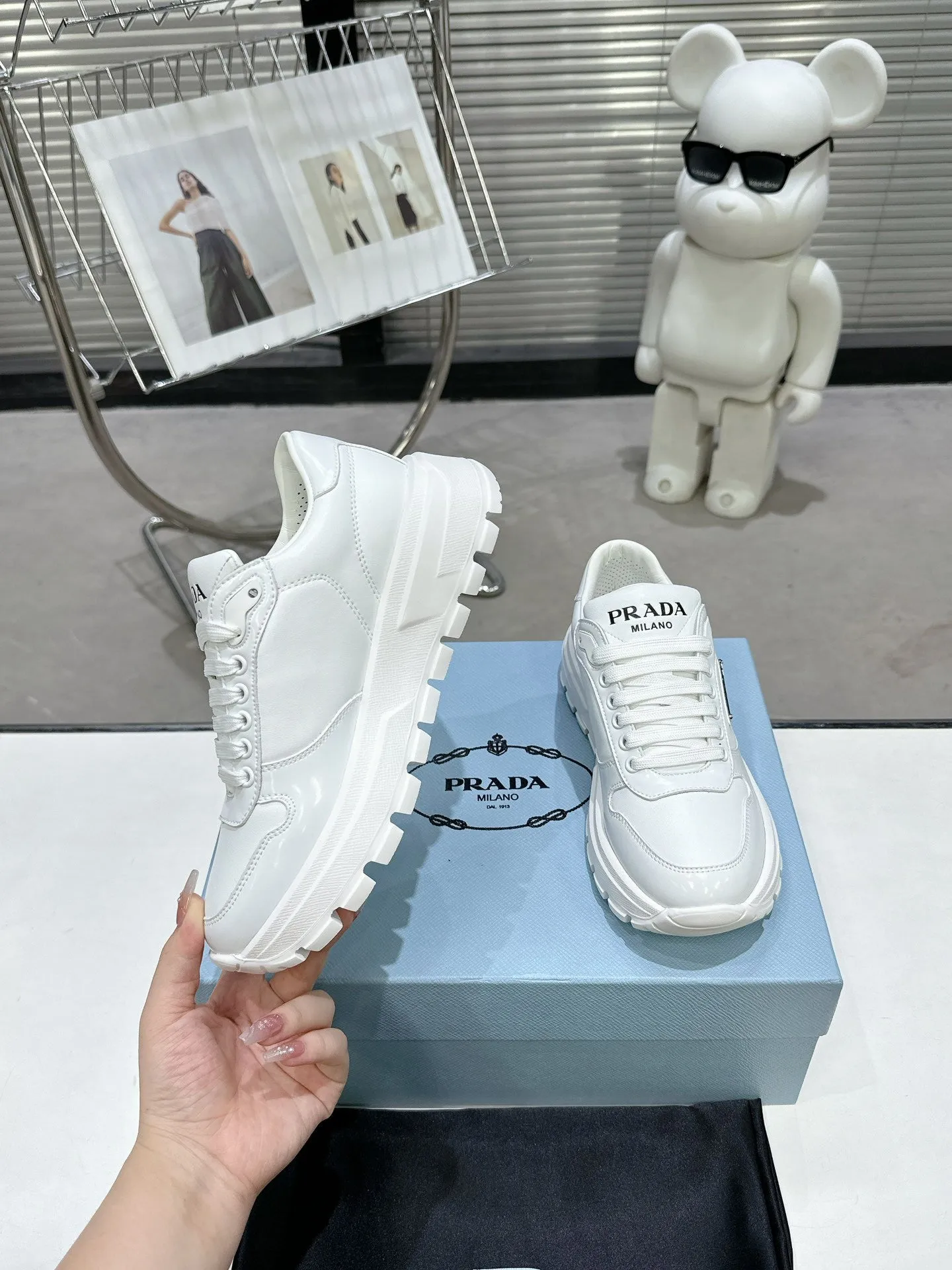 PRD Triangle Logo Leather Sneakers Triple White-046