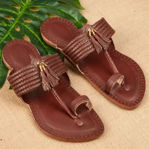 Red Brown Handstitched Leather Kolhapuri Men Slipper