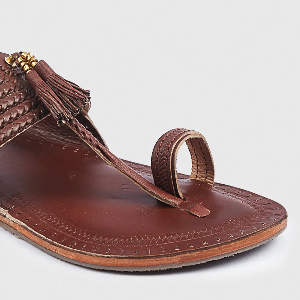 Red Brown Handstitched Leather Kolhapuri Men Slipper