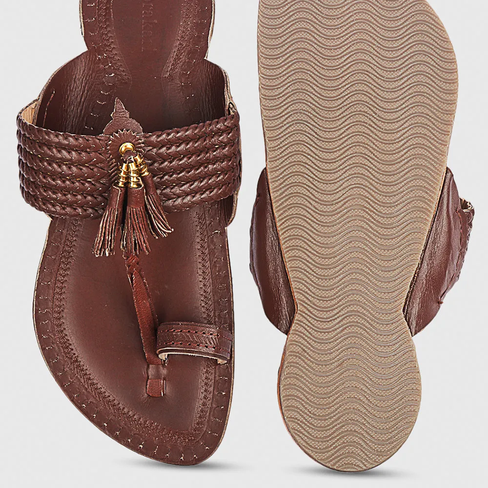 Red Brown Handstitched Leather Kolhapuri Men Slipper